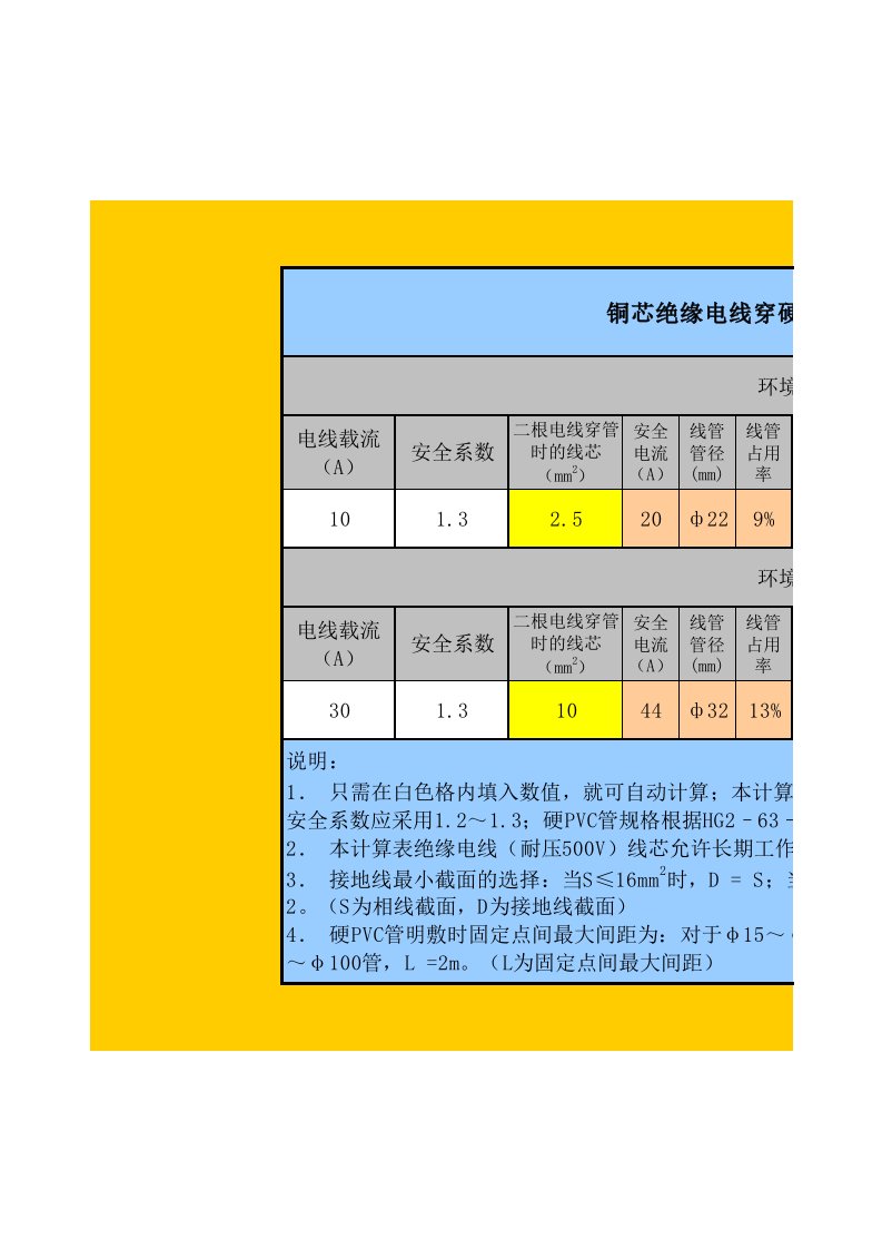 电线电缆自动计算表格