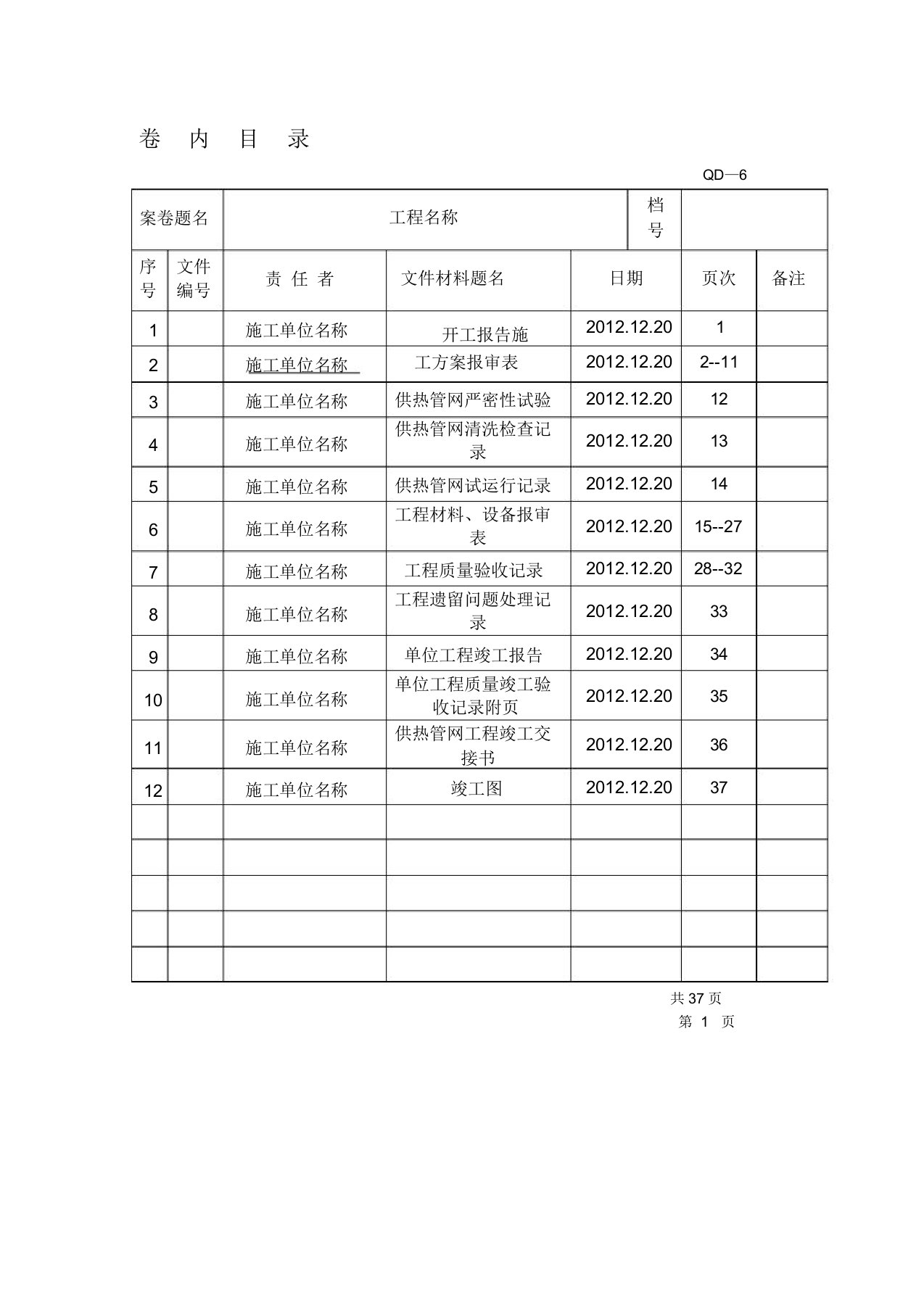 热力供热管网竣工验收资料