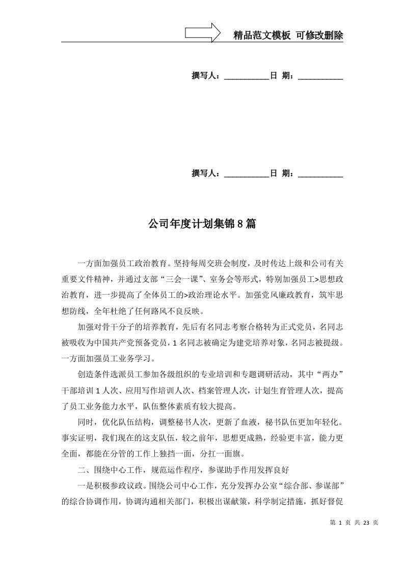 公司年度计划集锦8篇