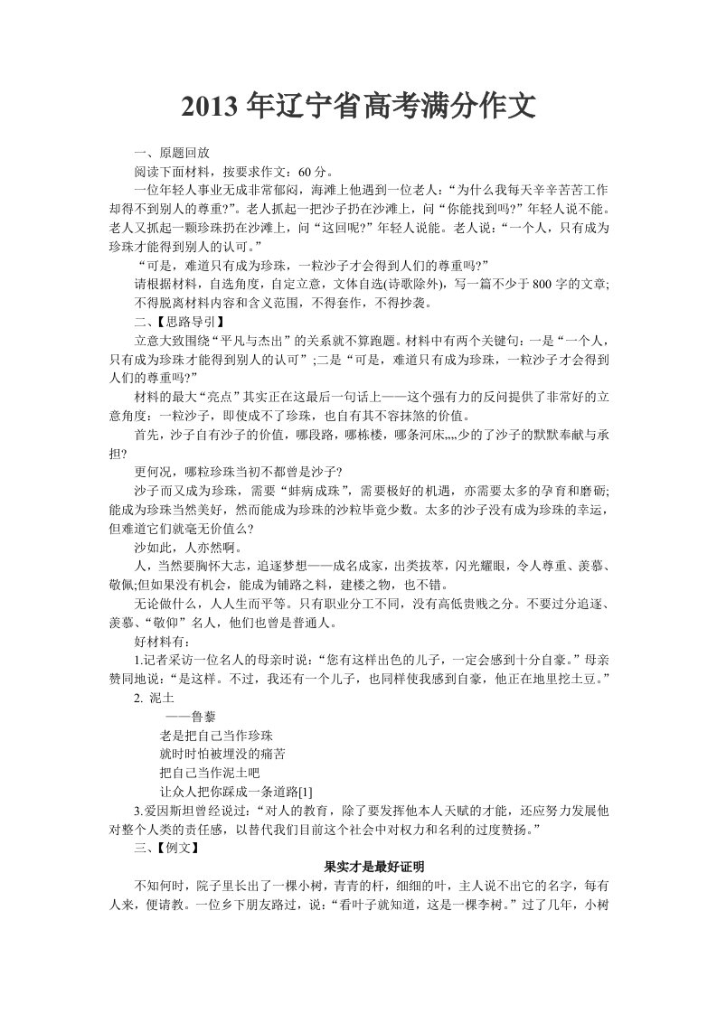 2013年辽宁省高考满分作文