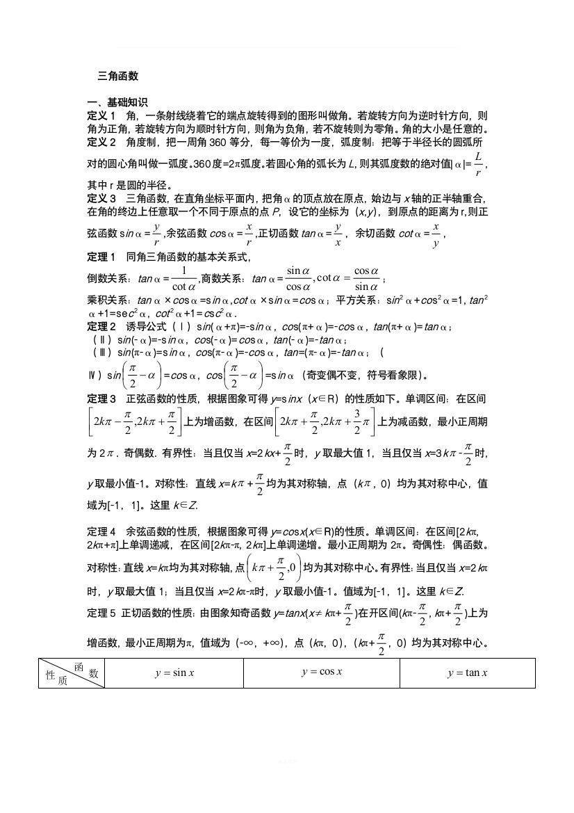 高考数学之三角函数知识点总结