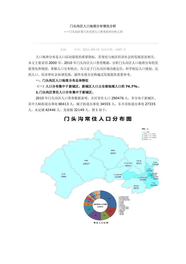 门头沟区人口地理分布情况分析