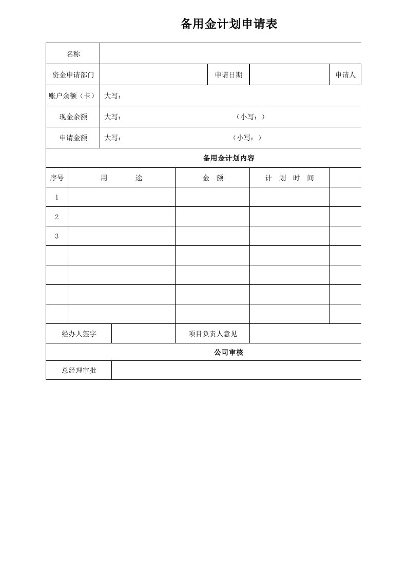 备用金计划申请表