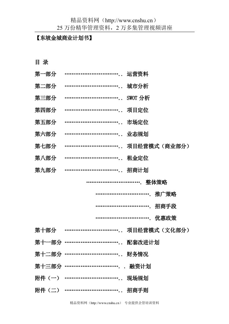 东坡金城商业计划书（DOC