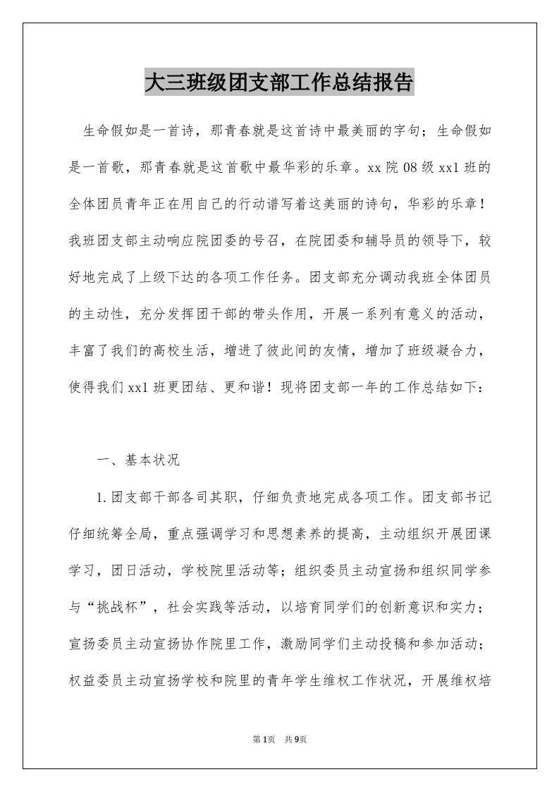 大三班级团支部工作总结报告