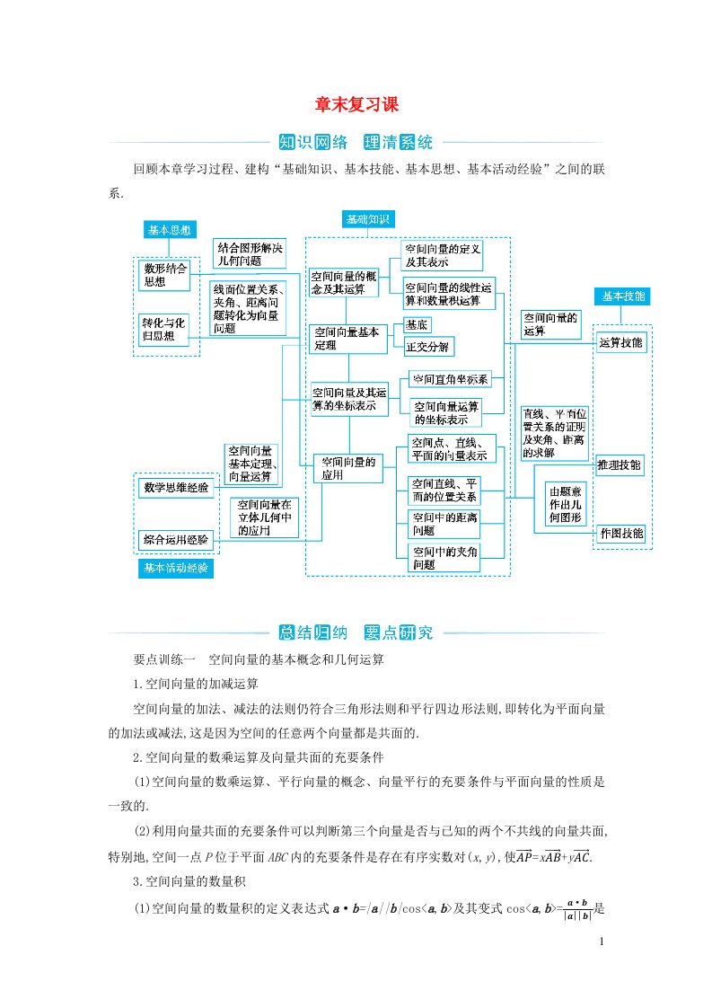 2020_2021学年新教材高考数学章末复习课1练习含解析选择性必修第一册