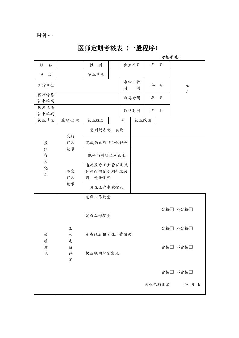 医师定期考核表(全套)