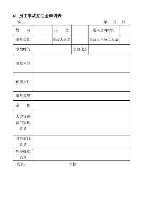 表格模板-61员工事故互助金申请表