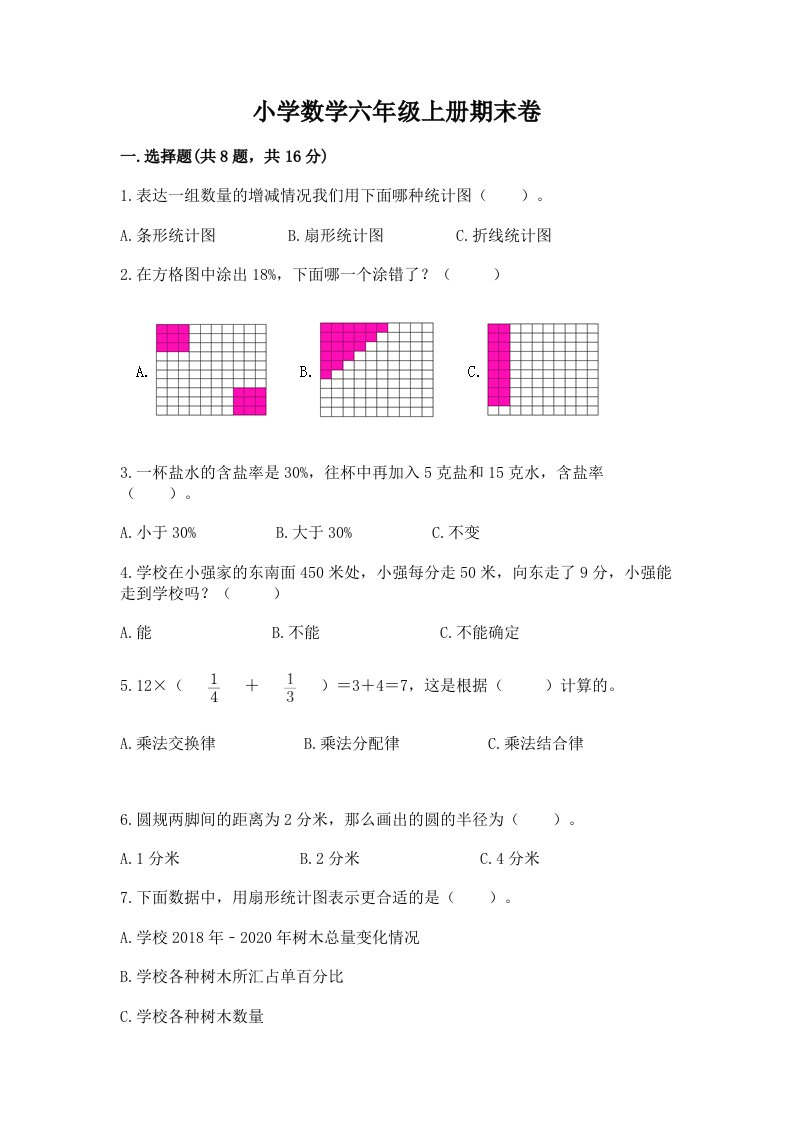 小学数学六年级上册期末卷【各地真题】