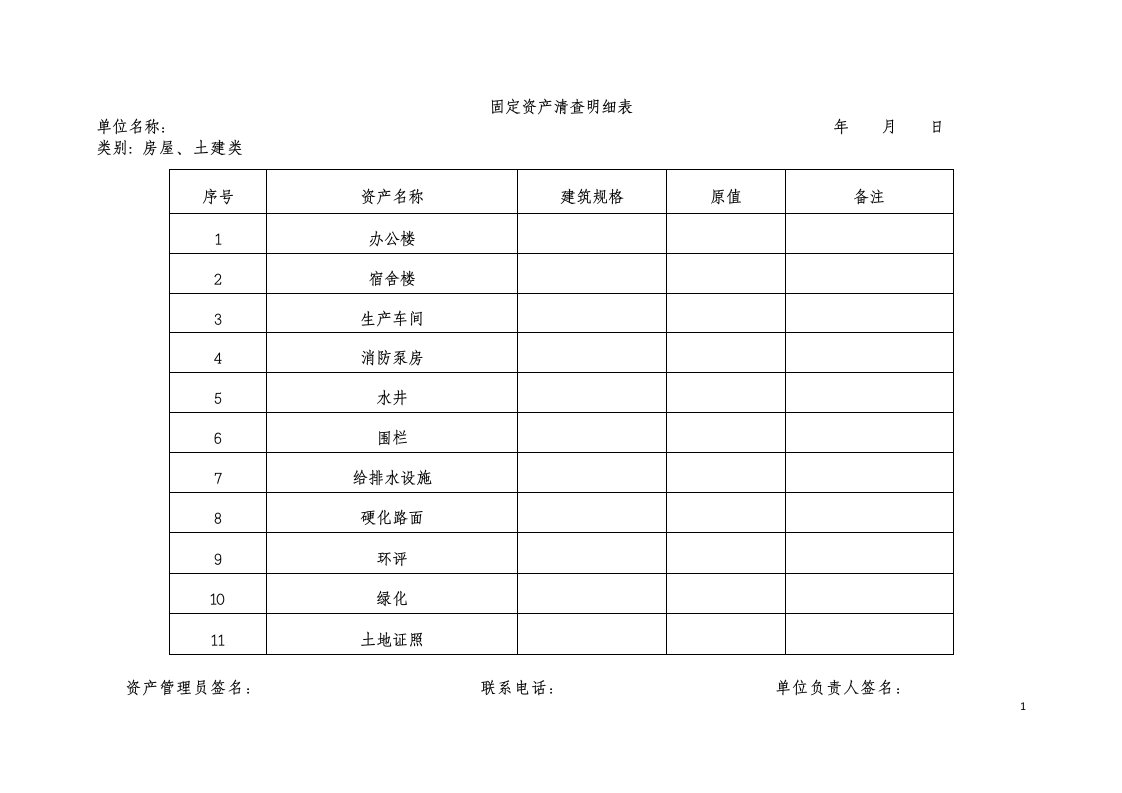 最新版固定资产清查明细表