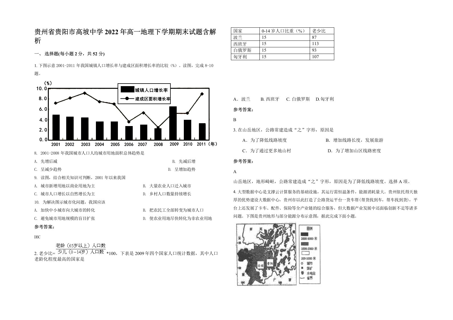 贵州省贵阳市高坡中学2022年高一地理下学期期末试题含解析