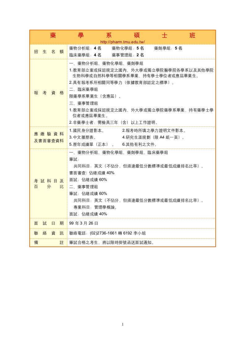 药学系硕士班