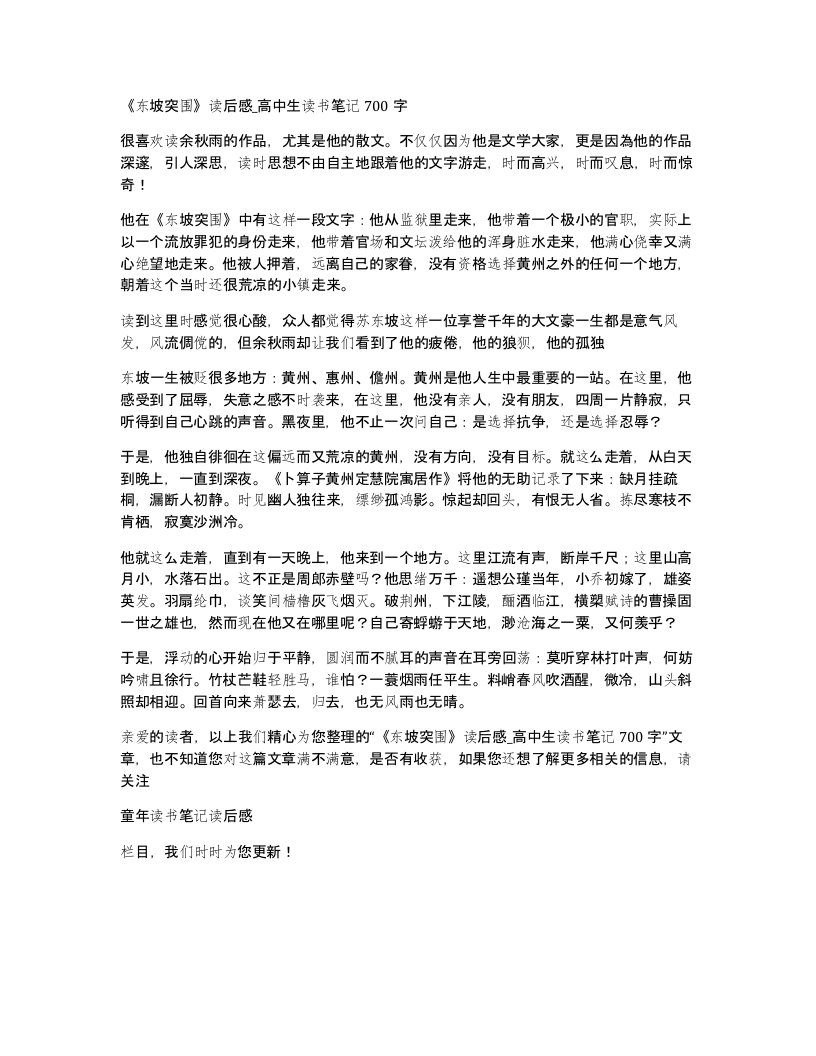 东坡突围读后感高中生读书笔记700字