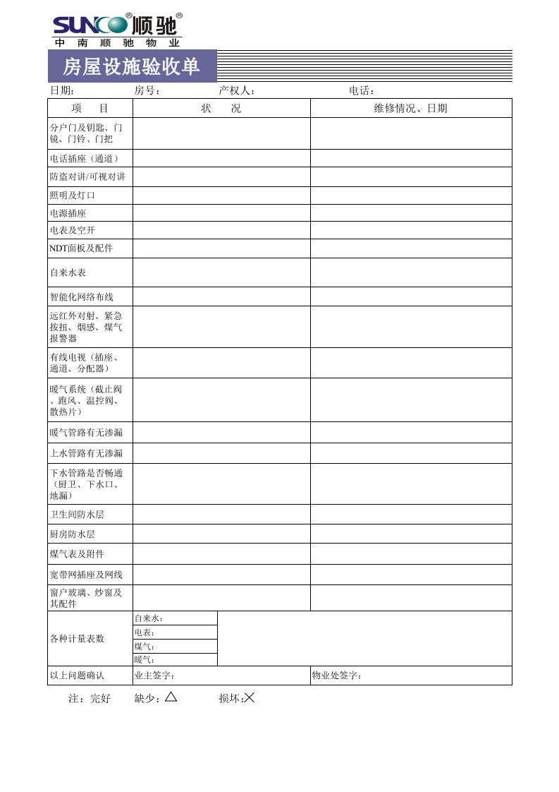 房地产经营管理-房屋设施验收单2