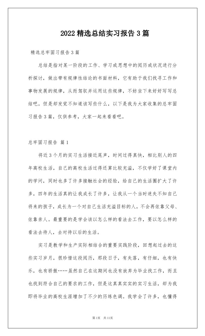 2022精选总结实习报告3篇