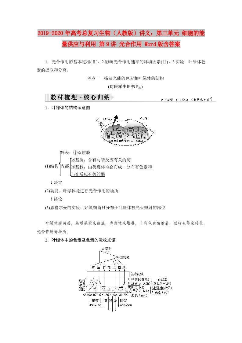 2019-2020年高考总复习生物（人教版）讲义：第三单元