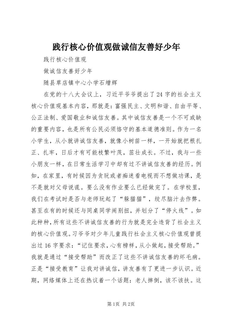 3践行核心价值观做诚信友善好少年