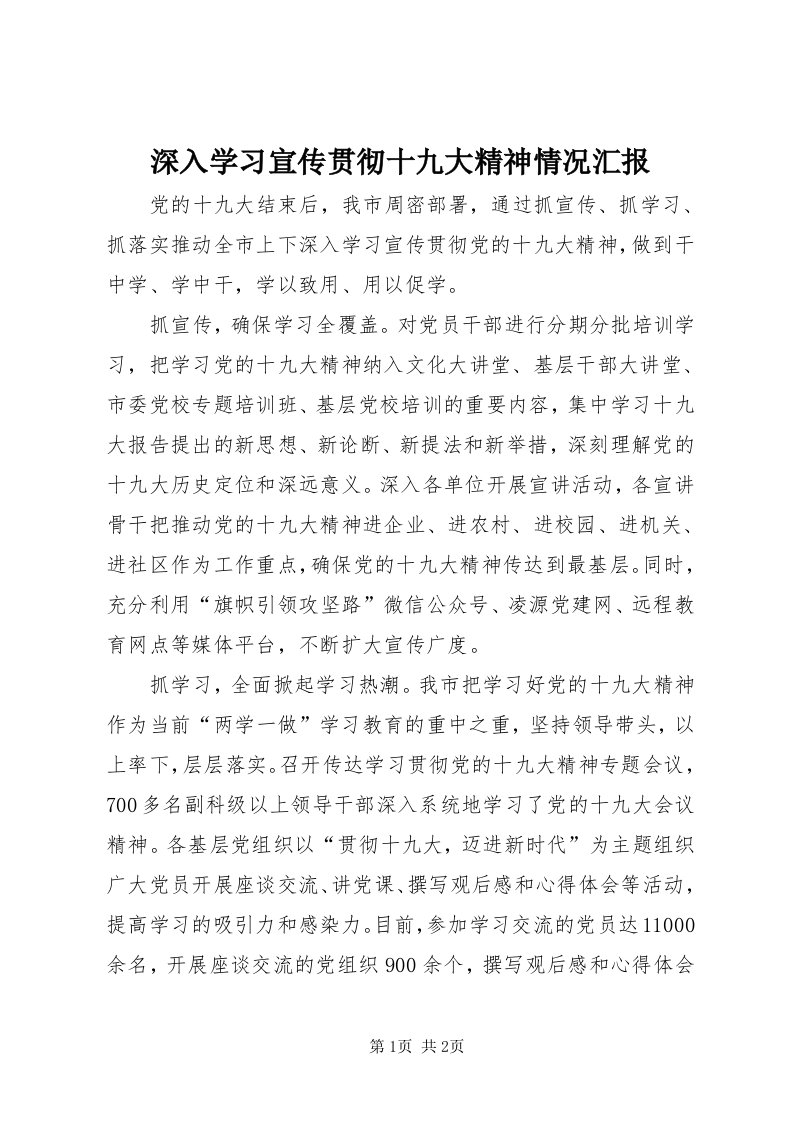 5深入学习宣传贯彻十九大精神情况汇报