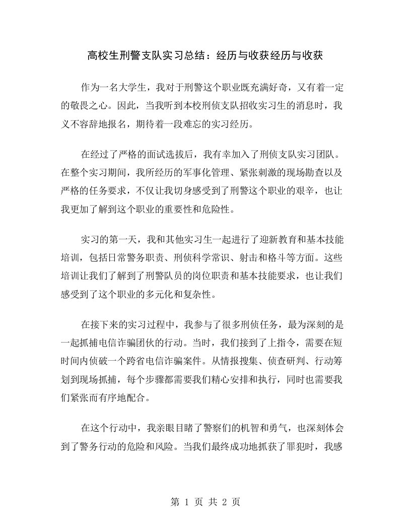 高校生刑警支队实习总结：经历与收获