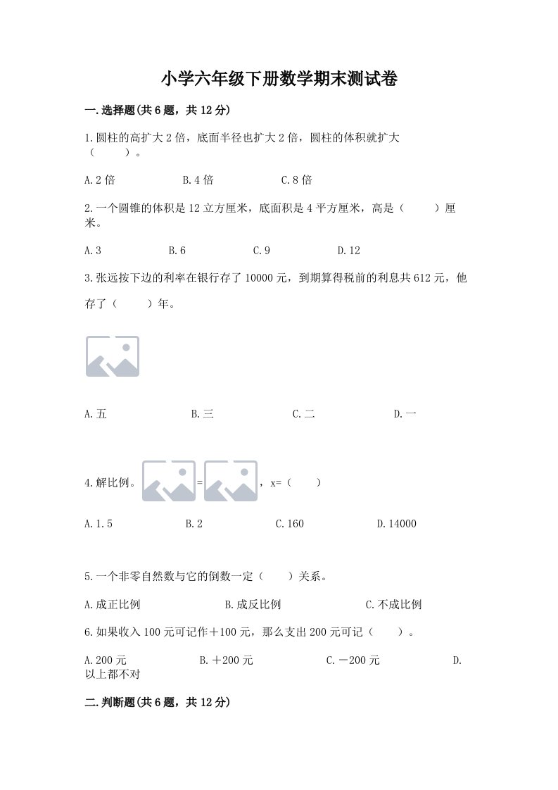 小学六年级下册数学期末测试卷含完整答案【典优】