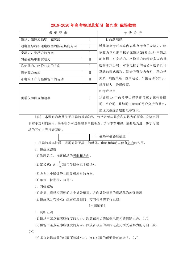 2019-2020年高考物理总复习