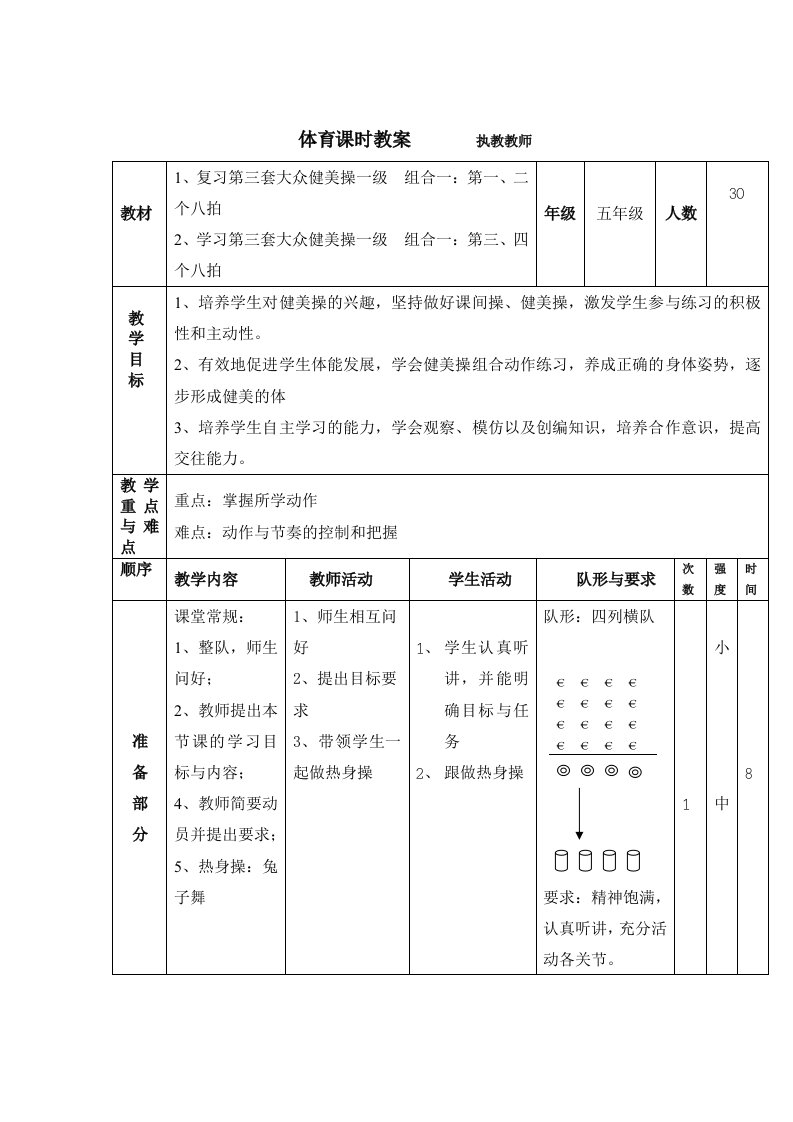 小学体育《少儿健美操》一级教案