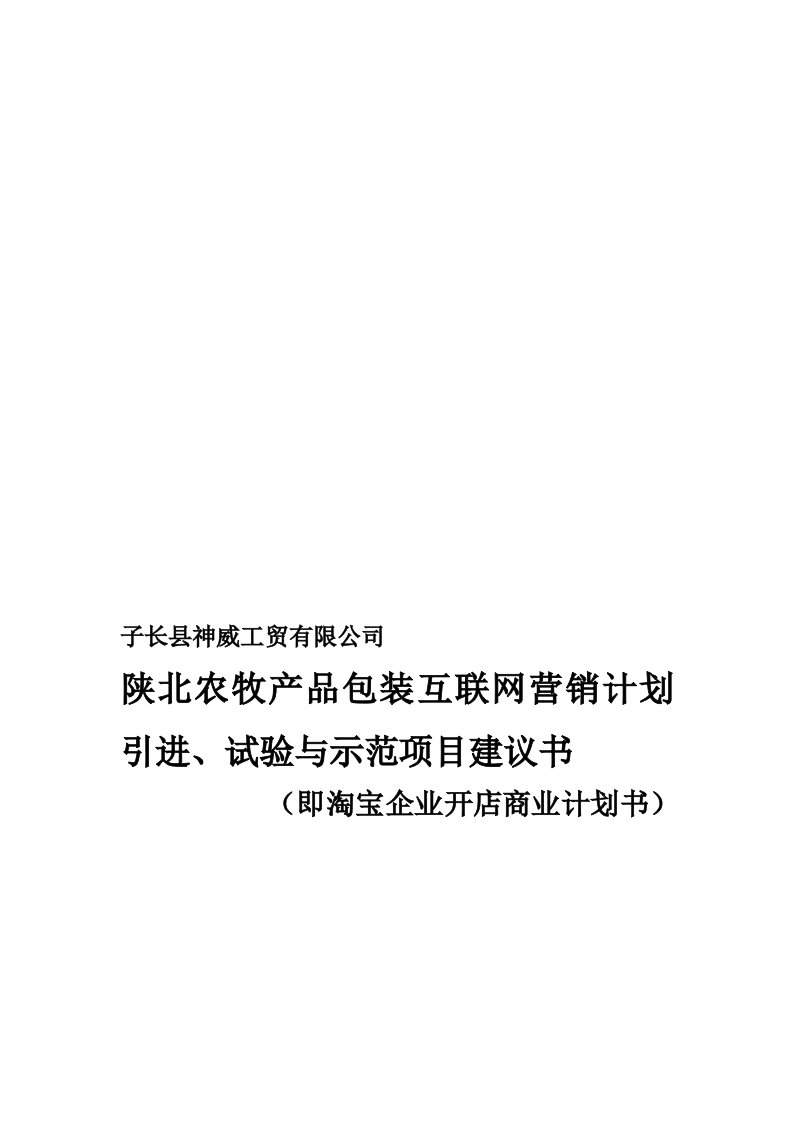 子长县神威工贸有限公司陕北农牧产品包装互联网营销计划(即企业淘宝开店商业计划书).doc