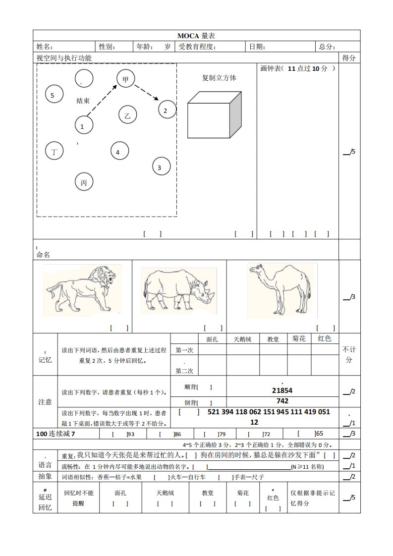 蒙特利尔认知评估量表MoCA