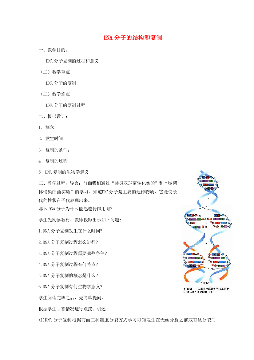 《DNA的结构和DNA的复制》教案（1）