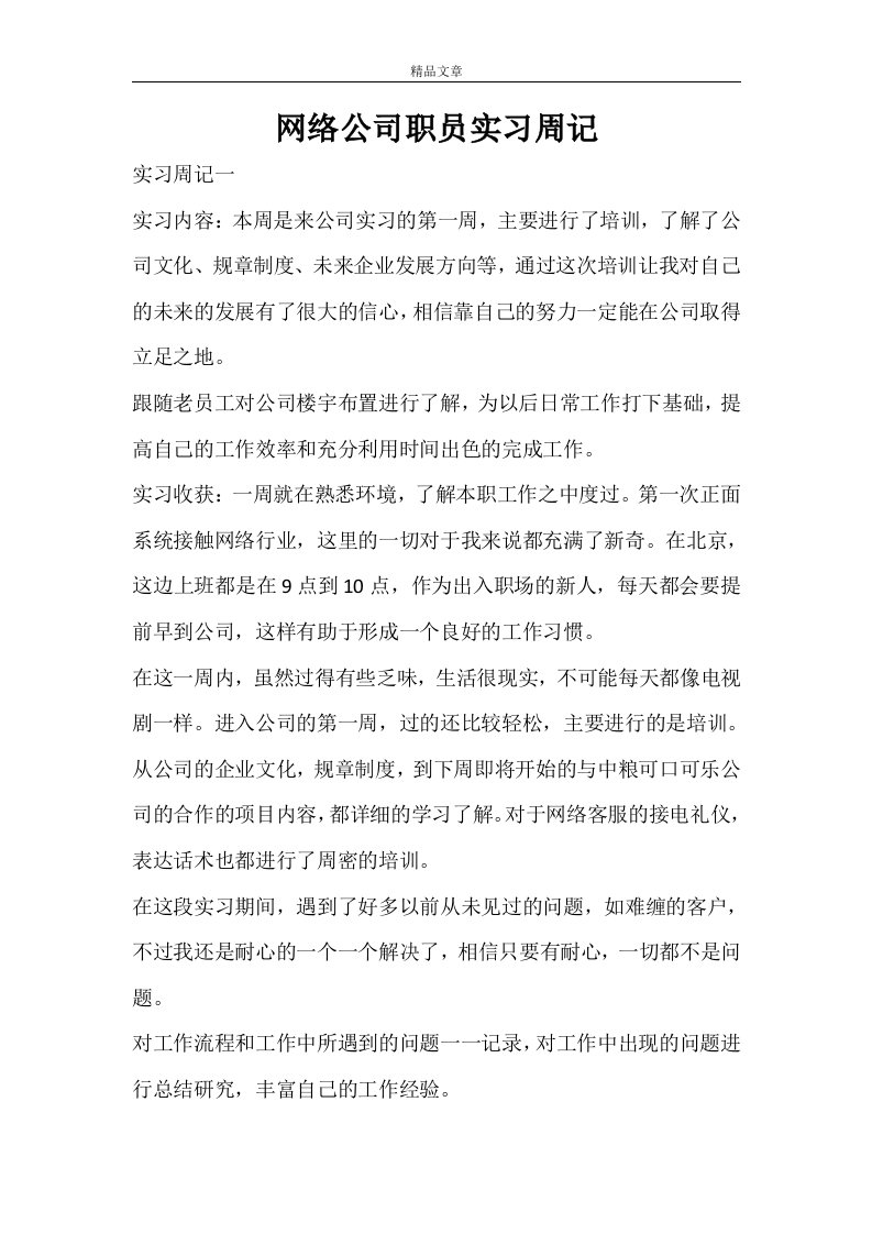 网络公司职员实习周记