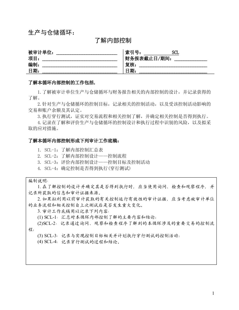 风险评估工作底稿3-业务流程层面了解内部控制3-了解生产与仓储循环