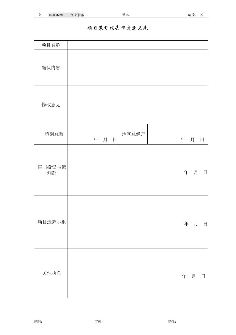 项目策划报告审定意见表