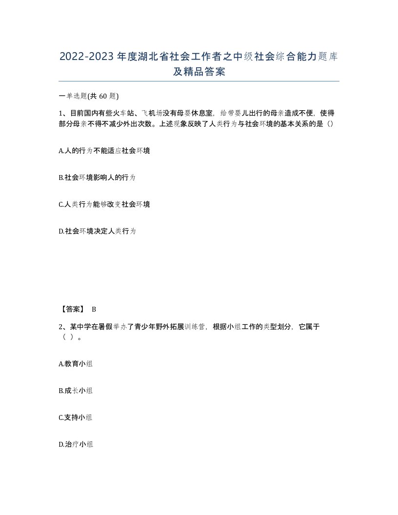 2022-2023年度湖北省社会工作者之中级社会综合能力题库及答案