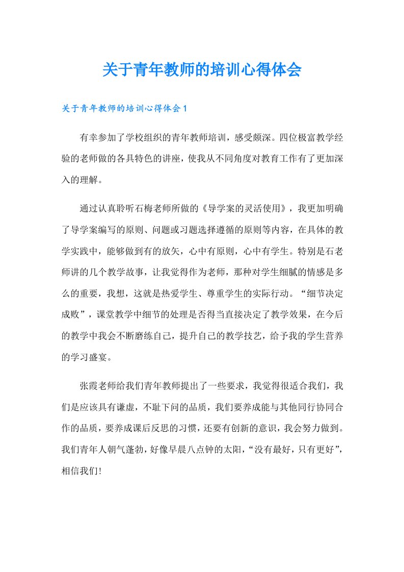 关于青年教师的培训心得体会