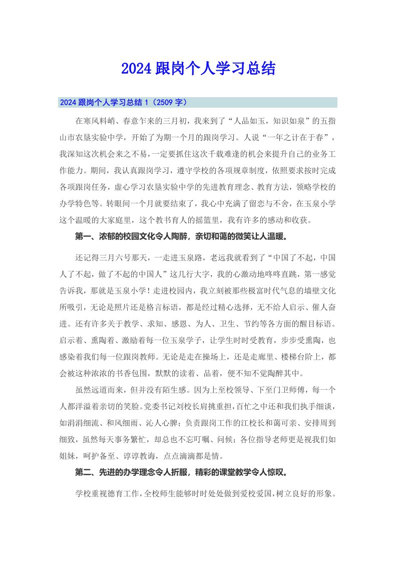 2024跟岗个人学习总结