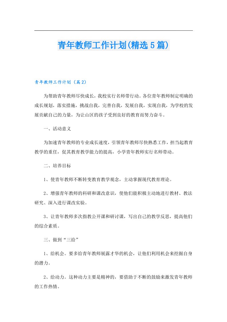 青年教师工作计划(精选5篇)