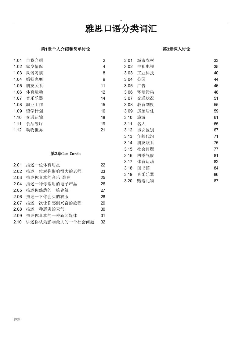 雅思口语分类词汇总结