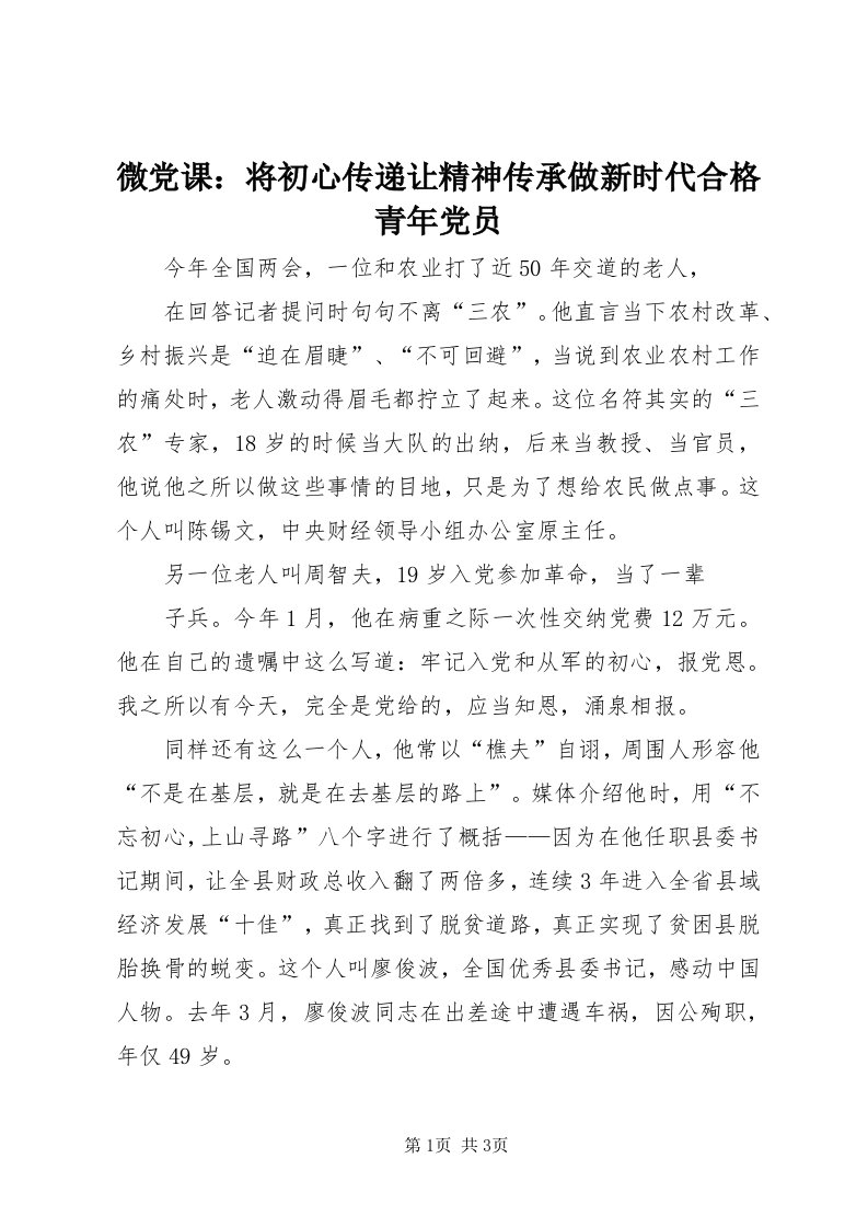 6微党课：将初心传递让精神传承做新时代合格青年党员