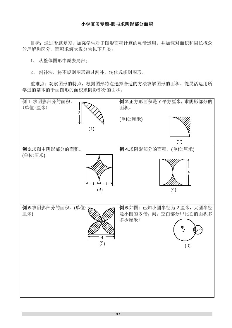 小升初复习阴影部分求面积及周长最全整理及答案