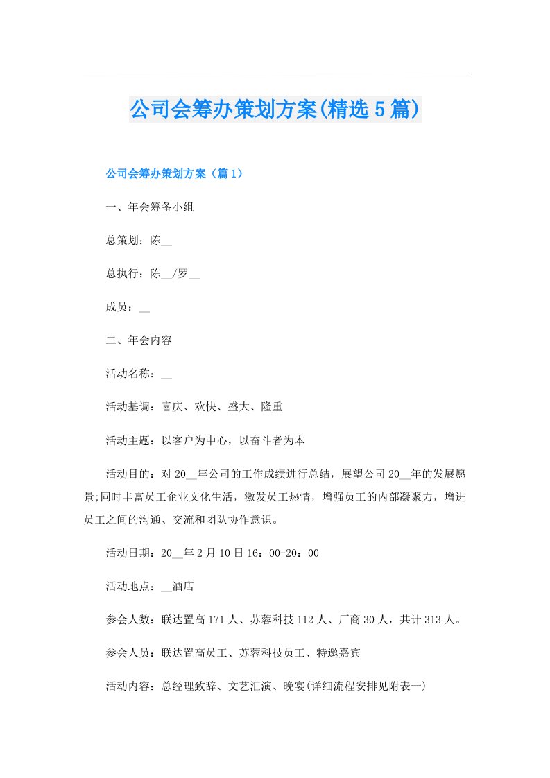 公司会筹办策划方案(精选5篇)