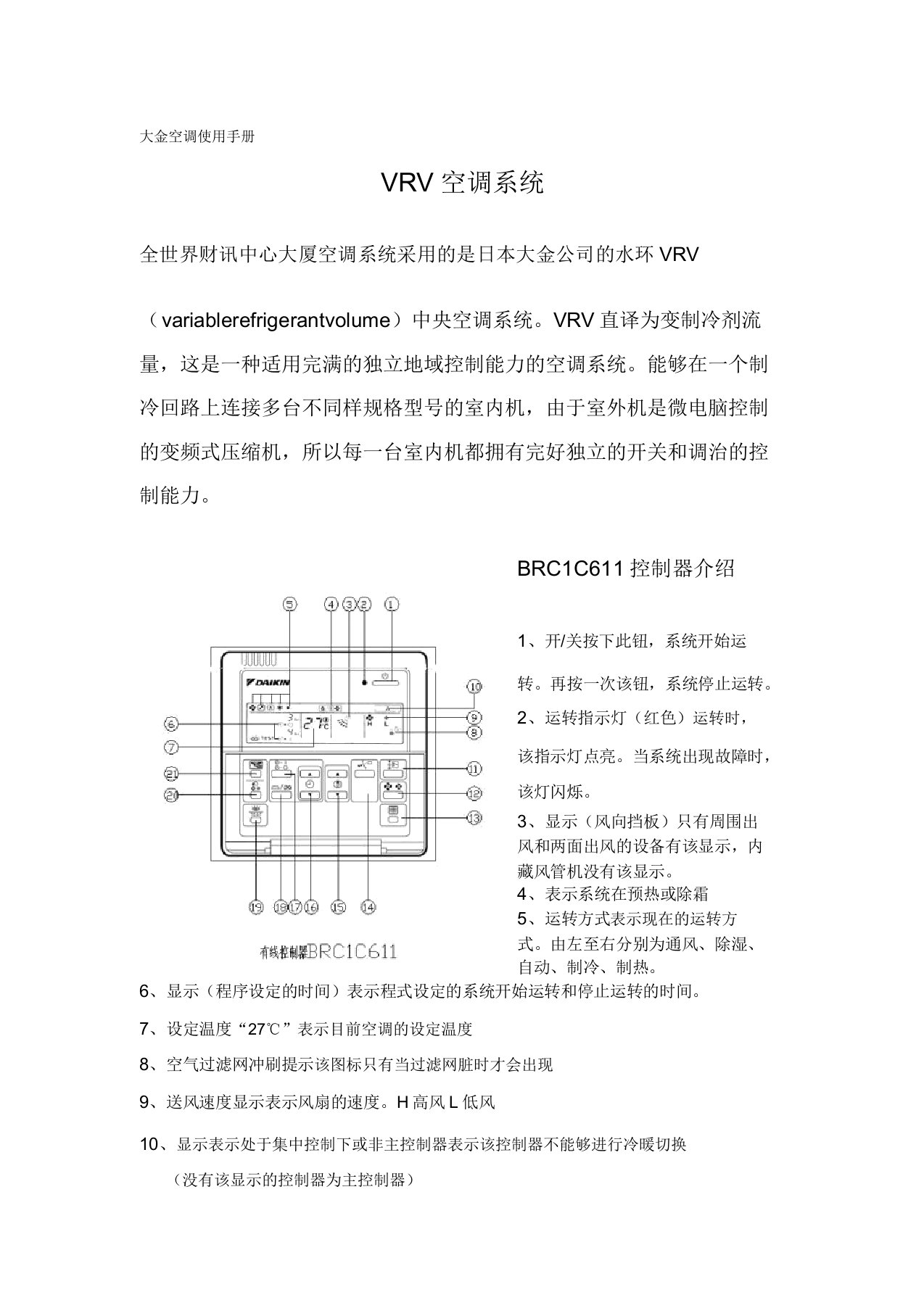 大金空调使用手册