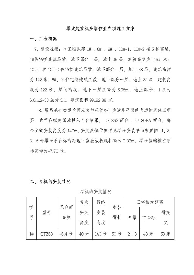 多塔吊作业施工方案