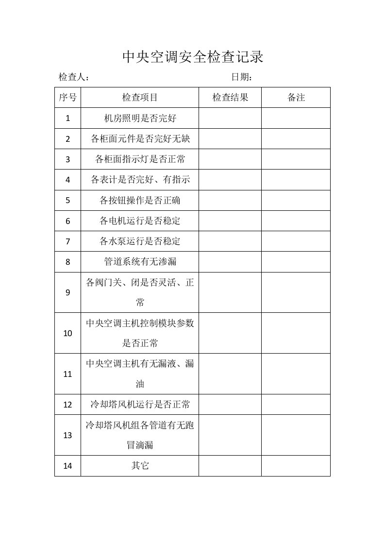 中央空调安全检查记录