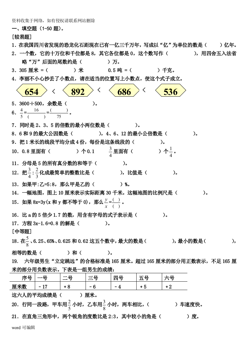 北京市-小学数学-毕业考试说明中的题目培训讲学