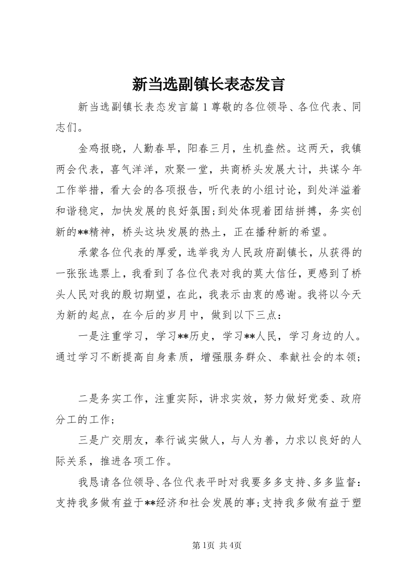 新当选副镇长表态发言