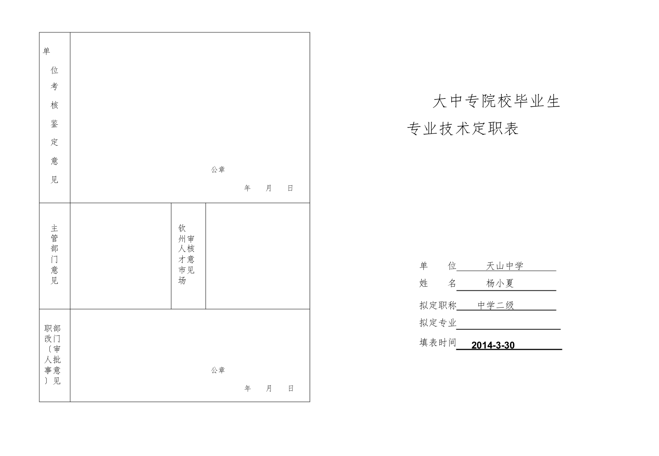 大中专毕业生定职表(新)