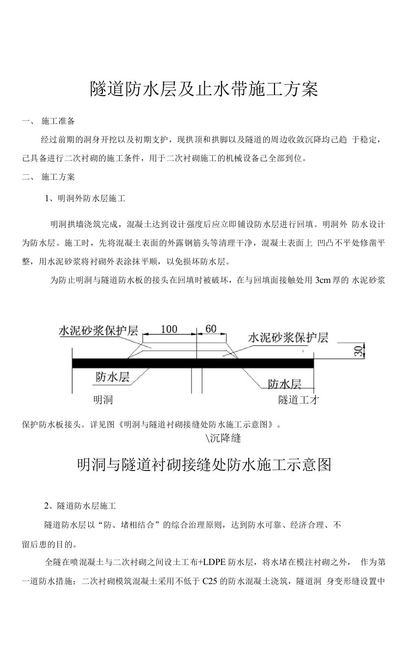 隧道防水层、止水带施工方案