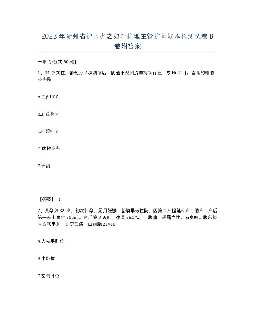 2023年贵州省护师类之妇产护理主管护师题库检测试卷B卷附答案