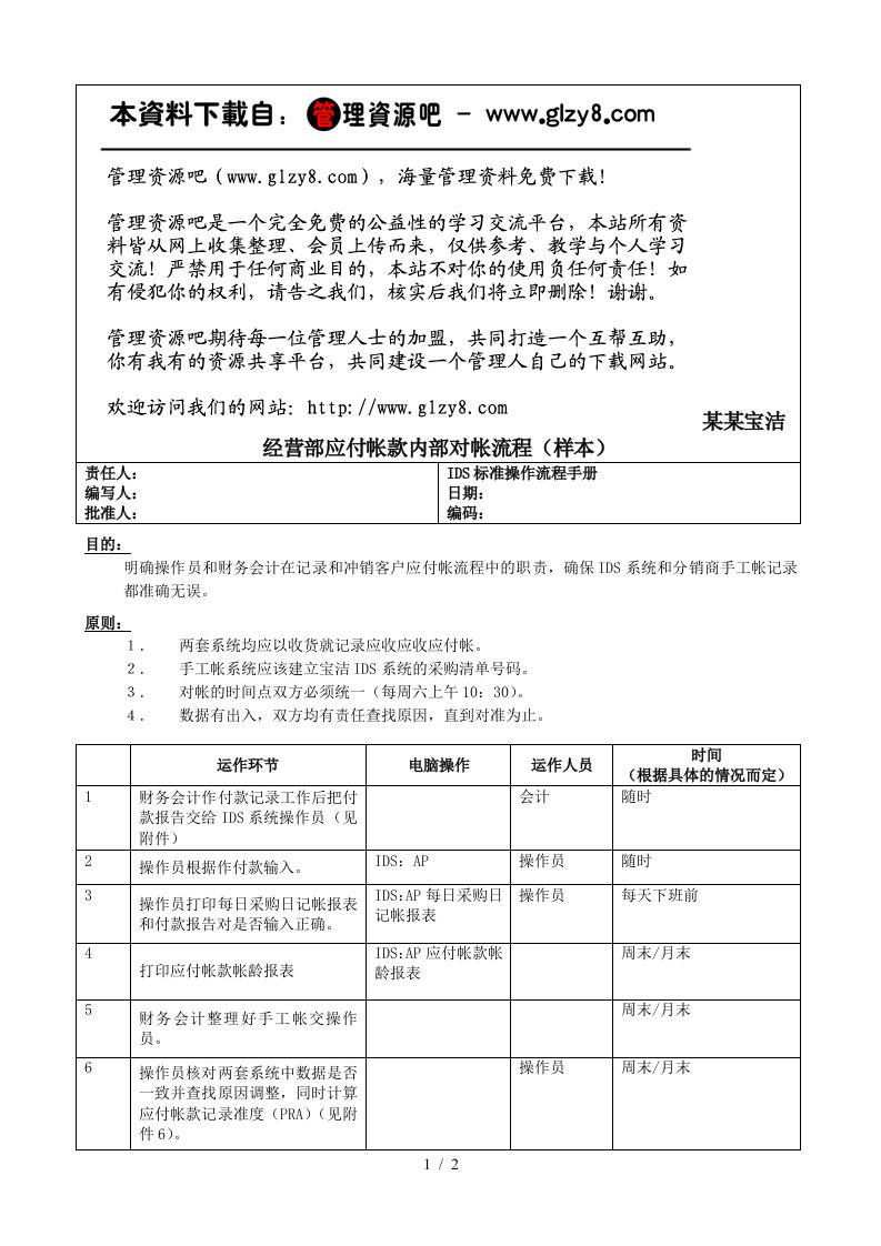 241某某宝洁经营部应付帐款内部对帐流程