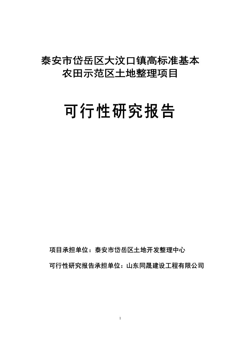 泰安市岱岳区大汶口镇高标准基本农田示范区土地整理项目可行性研究报告